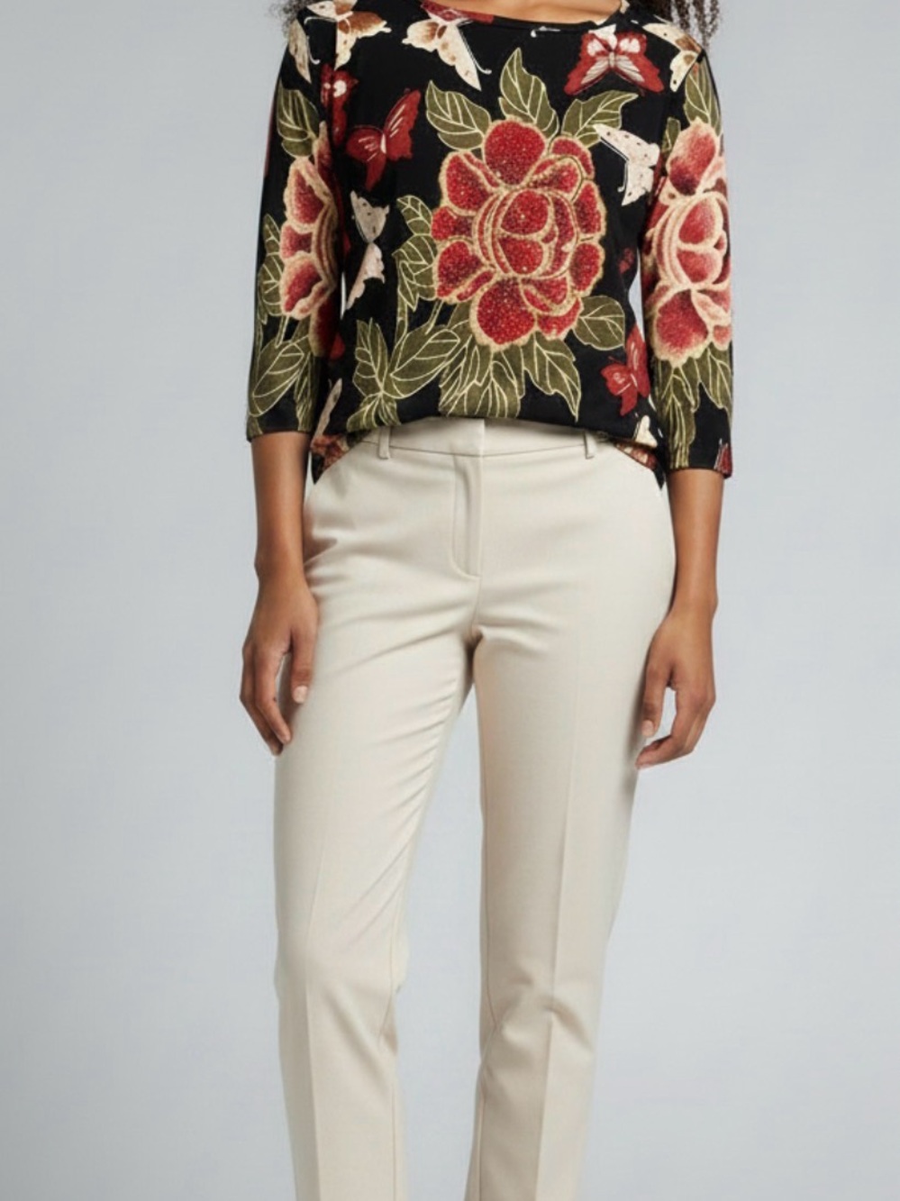 Temptations Black Floral Embroidered Boatneck Top